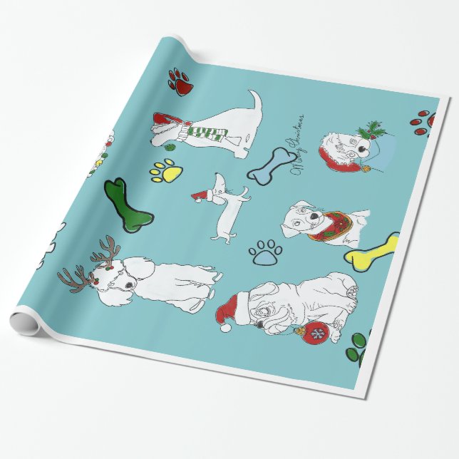 PUPPY XMAS WRAPPING PAPER  GESCHENKPAPIER (Ungerollt)