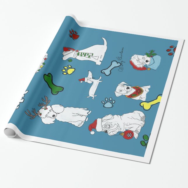PUPPY XMAS WRAPPING PAPER  GESCHENKPAPIER (Ungerollt)