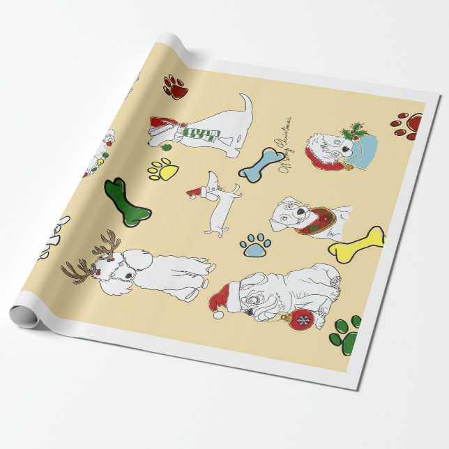 PUPPY XMAS WRAPPING PAPER GESCHENKPAPIER (Ungerollt)