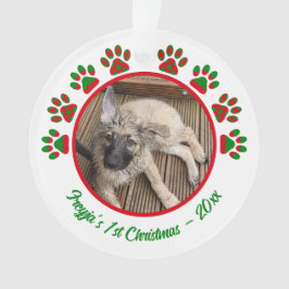 Puppy's erstes Weihnachts-Foto Paw Print Green Ornament