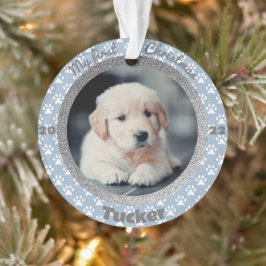 Puppy's First Christmas Blue Paw Print Ornament