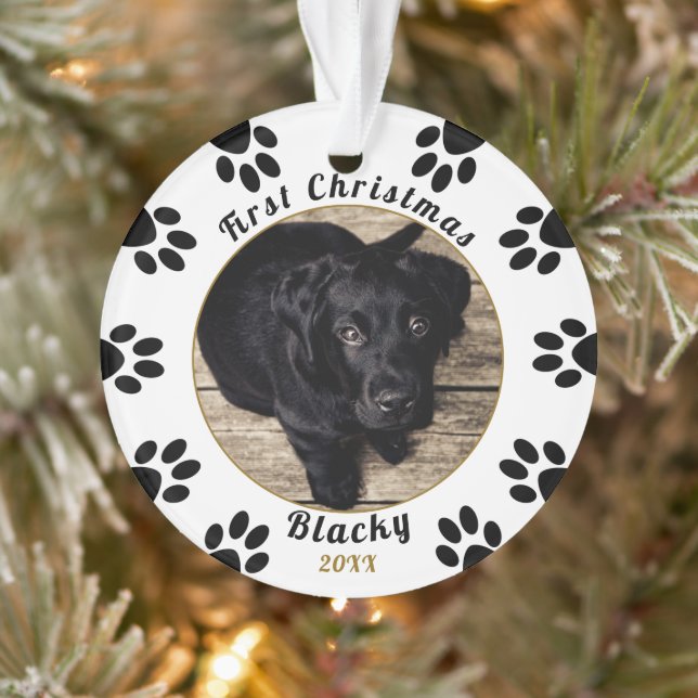 Puppy's First Christmas Paw Print Dog Foto Ornament (Baum)