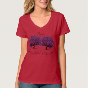 Puprle Heart Leaf Tree Hochzeit T - Shirt