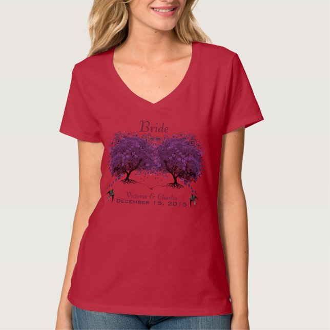Puprle Heart Leaf Tree Hochzeit T - Shirt (Vorderseite)