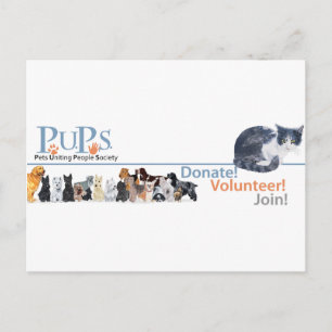 PUPs-Logo-Werbematerial mit Anzugkatze Postkarte