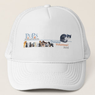 PUPs-Logo-Werbematerial mit Anzugkatze Truckerkappe