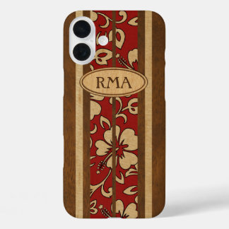 Pupukea Vintage Hawaiian Monogram Faux Holz Surfbo iPhone 16 Plus Hülle