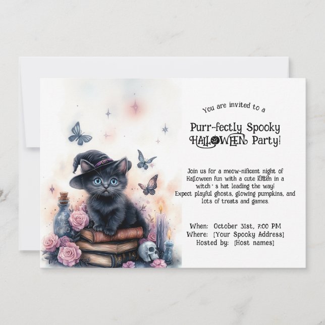 🐈 ‍ ⬛ pur verwöhntes Halloween-Party Einladung (Vorderseite)