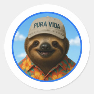 Pura Vida AI Faultier Runder Aufkleber