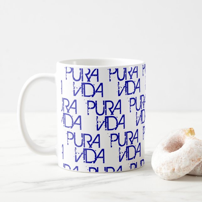 Pura Vida Blue Logo Costa Rica Souvenir Kaffeetasse (Mit Donut)