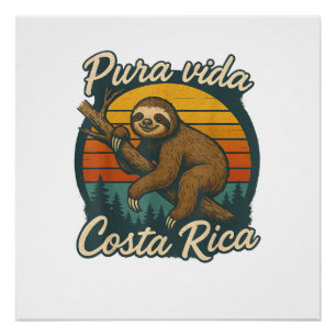 Pura Vida Costa Rica Faultier Sonnenuntergang T-Sh Poster