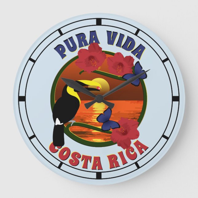 Pura Vida Costa Rica Schablone Große Wanduhr (Vorderseite)