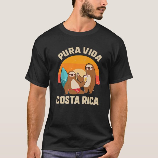 Pura Vida Costa Rica Sloth Sleepy Sommer V T-Shirt (Vorderseite)