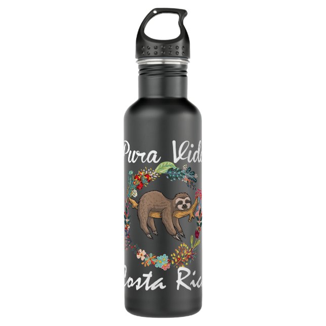 Pura Vida Costa Rica Sloth Surfing Sleepy Summer V Edelstahlflasche (Vorderseite)