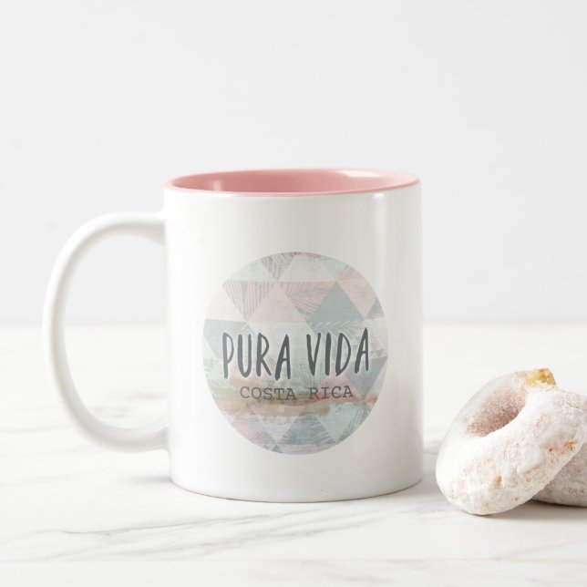 Pura Vida Costa Rica Sommer-Aquarell Zweifarbige Tasse (Mit Donut)