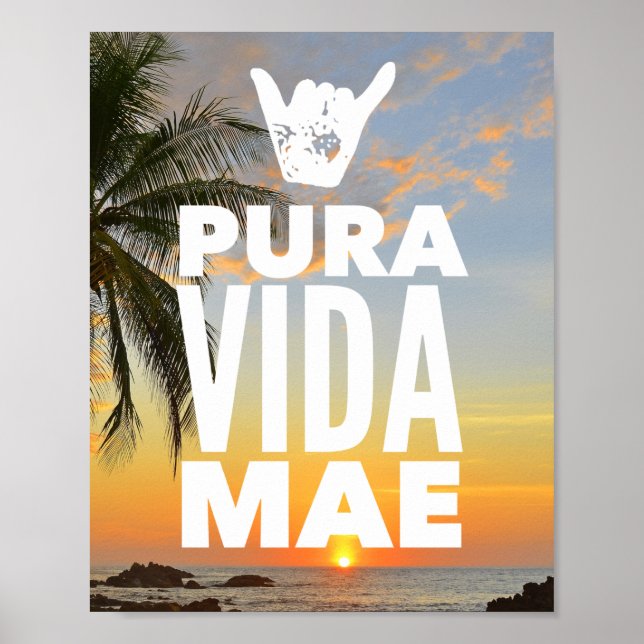 Pura Vida Mae Shaka Sign Costa Rica Sunset Poster (Vorne)