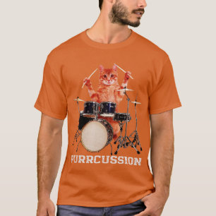 Purcussion Funny Cat Drummer On Drum Set Percuss T-Shirt