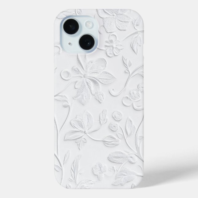 Pure Elegance White Embossed Floral Phone Case (Rückseite)