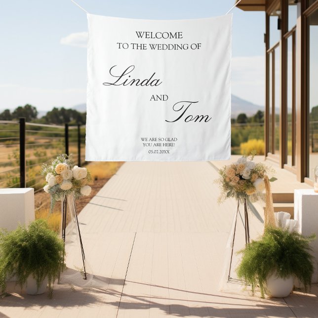 Pure Eleganz Weiss Wandteppich ("Welcome to the Wedding of" Minimalistic, elegant, white/black, with your name & date. )
