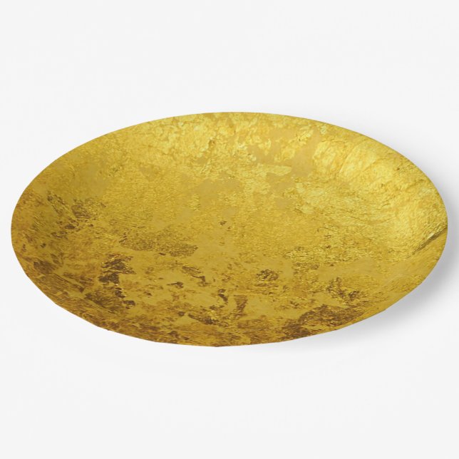 PURE GOLD LEAF Muster + Ihr Text / Foto Pappteller (Schrägansicht)