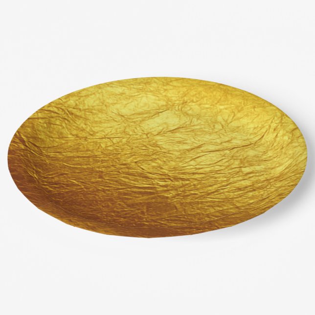 PURE GOLD PAPIERmuster + Ihr Text / Foto Pappteller (Schrägansicht)