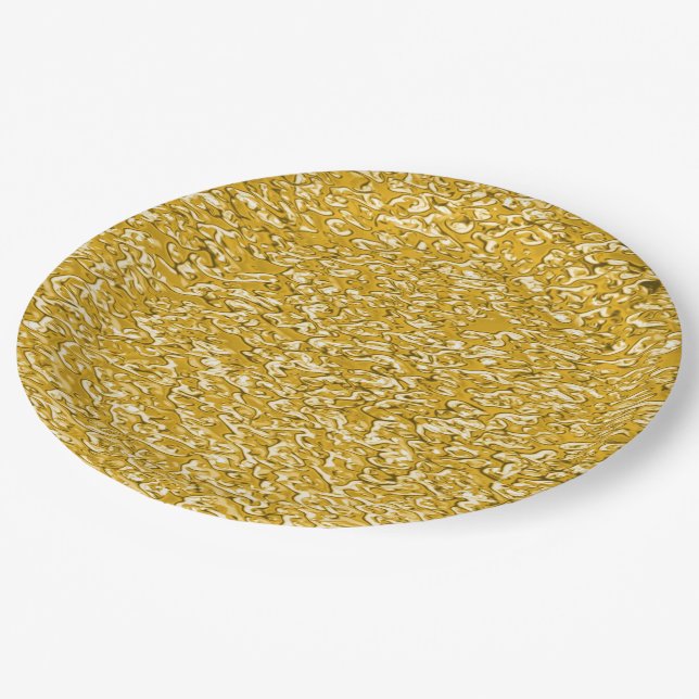 PURE GOLD Spritzer Pattern + Ihr Text / Foto Pappteller (Schrägansicht)