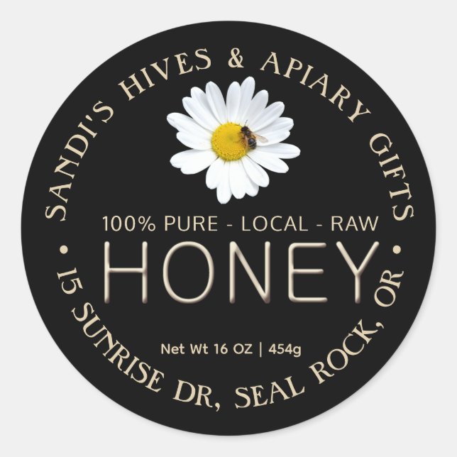 PURE LOCAL RAW HONEY-Label mit Bienen & Bienen Runder Aufkleber (Vorderseite)