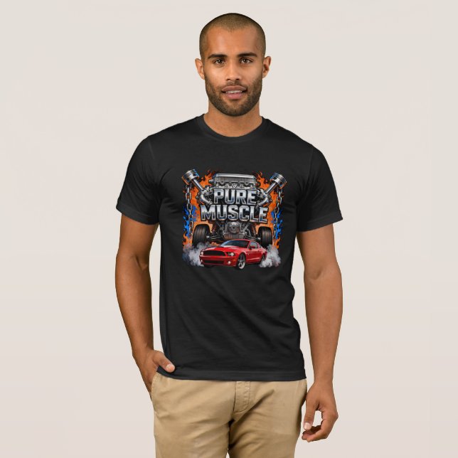 Pure Muscle Power – Engine Muscle Car with Flame T-Shirt (Vorne ganz)