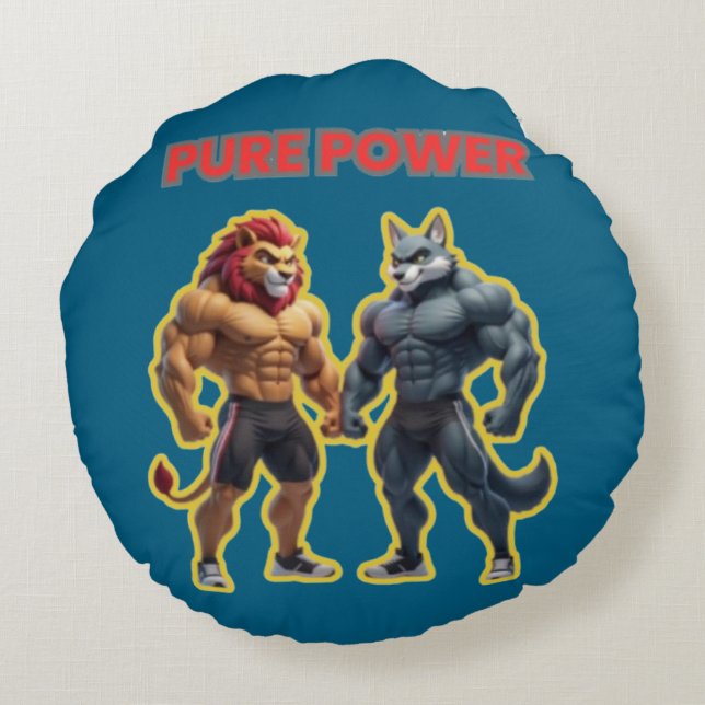 Pure Power – Strong Animal Muscle Cartoon Design Rundes Kissen (Rückseite)
