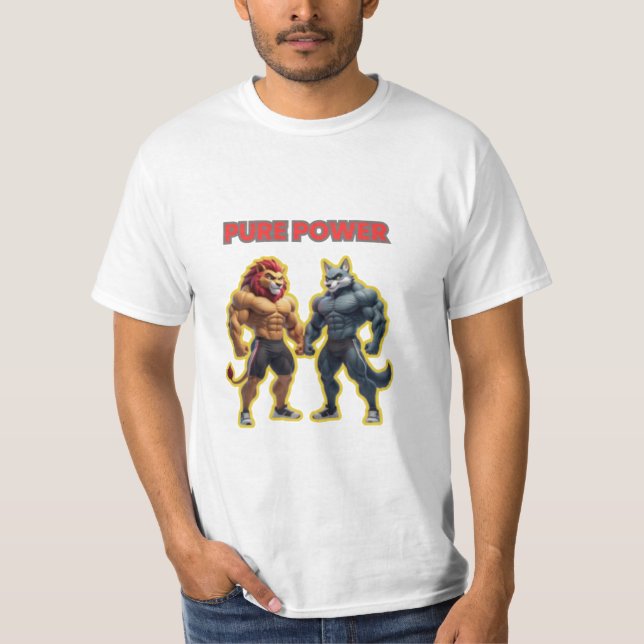 Pure Power – Strong Animal Muscle Cartoon Design T-Shirt (Vorderseite)