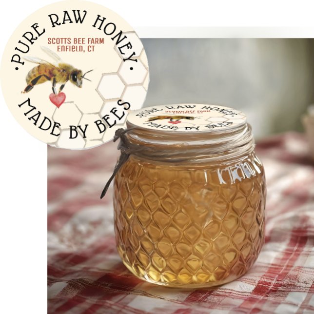 PURE RAW HONEY Honeybee Honeycomb and Heart Classi Runder Aufkleber (Von Creator hochgeladen)