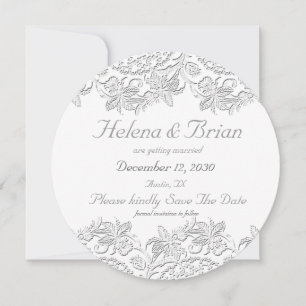 Pure White Vintag French Lace Foto Save the Date Einladung