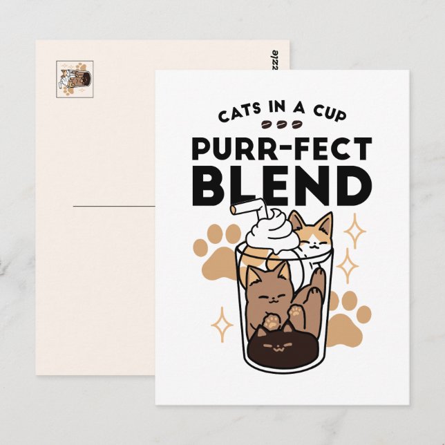 Purer Blend: Cat and Coffee Art for Pet Lovers Postkarte (Vorne/Hinten)