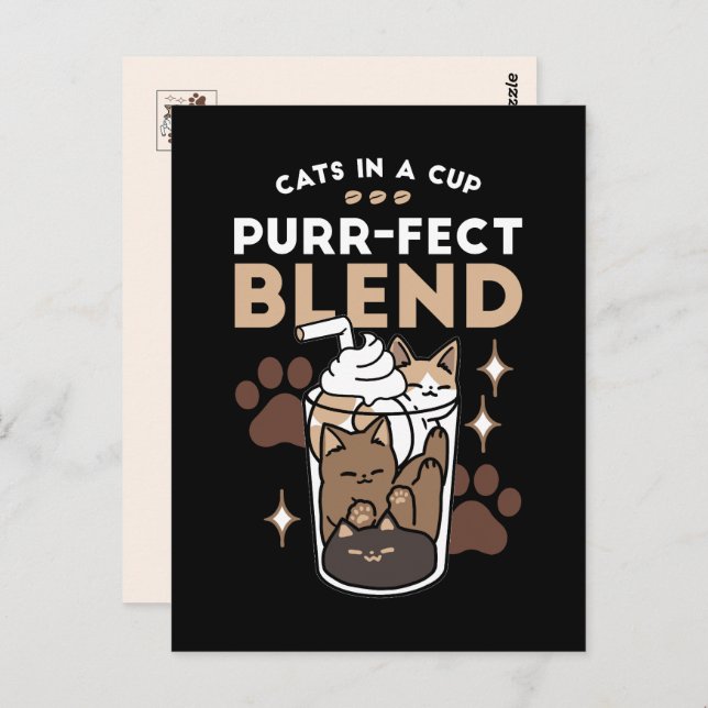 Purer-fect-Mischung: Kaffeedesign für Cat & Coffee Postkarte (Vorne/Hinten)