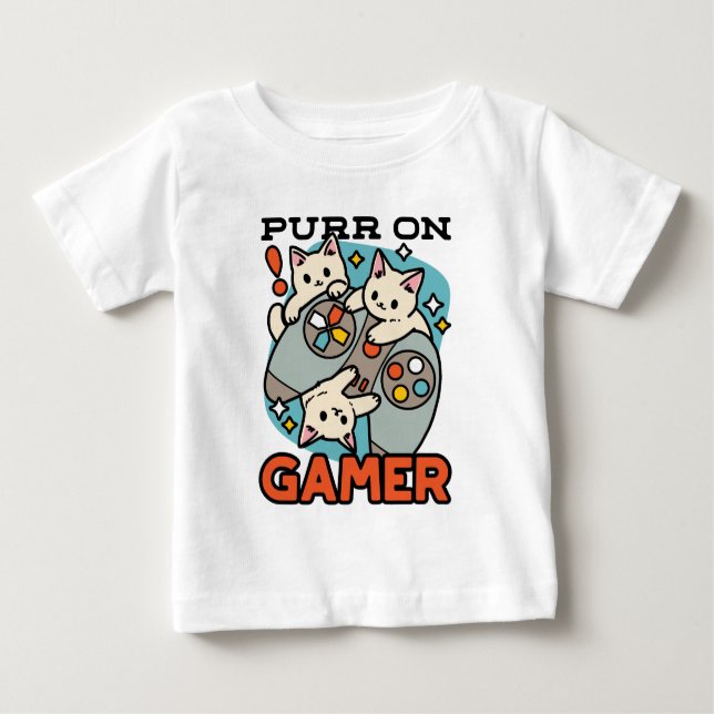 Purer On Gamer - Niedliches Cat Gaming Design Baby T-shirt (Vorderseite)