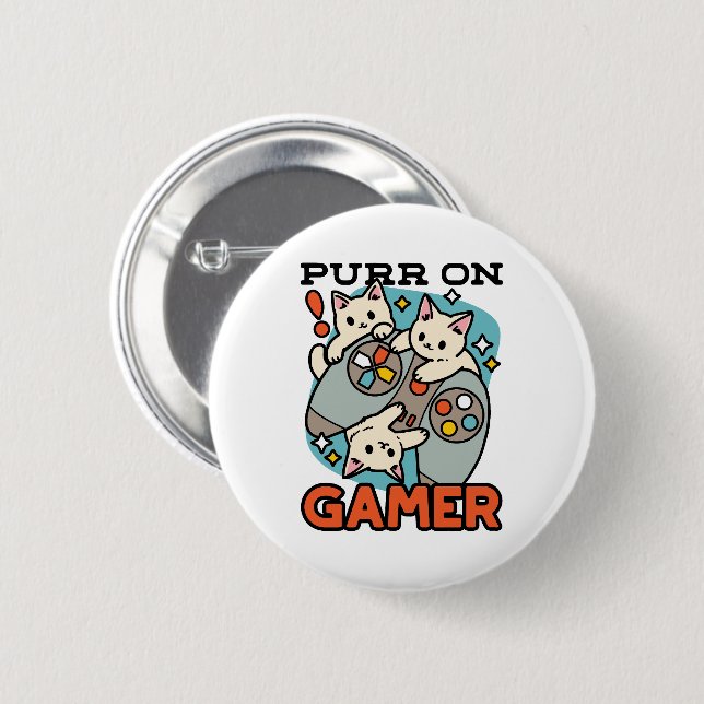 Purer On Gamer - Niedliches Cat Gaming Design Button (Vorne & Hinten)