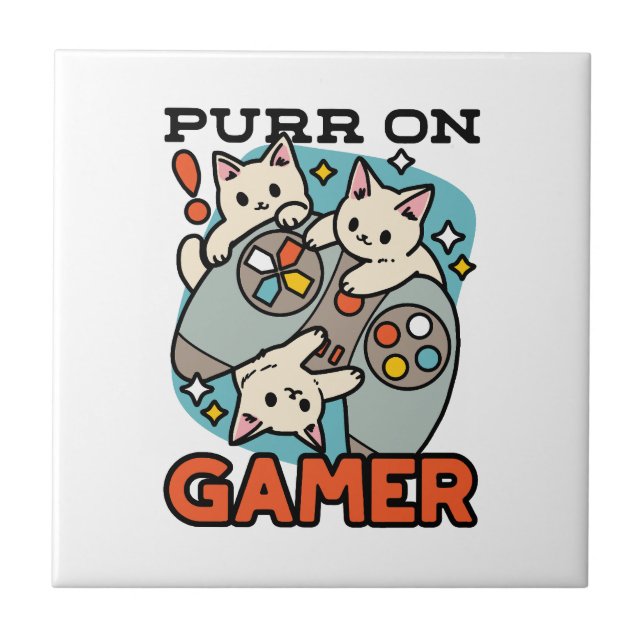 Purer On Gamer - Niedliches Cat Gaming Design Fliese (Vorderseite)