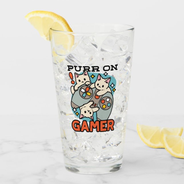 Purer On Gamer - Niedliches Cat Gaming Design Glas (Vorderseite Ice)