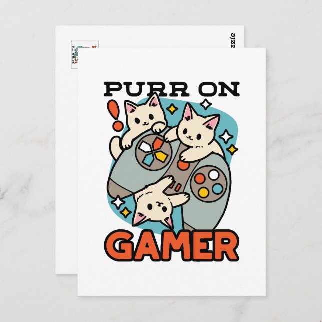 Purer On Gamer - Niedliches Cat Gaming Design Postkarte (Vorne/Hinten)