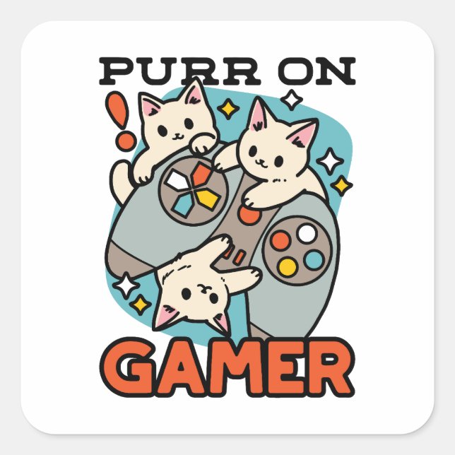 Purer On Gamer - Niedliches Cat Gaming Design Quadratischer Aufkleber (Vorderseite)