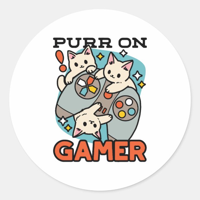 Purer On Gamer - Niedliches Cat Gaming Design Runder Aufkleber (Vorderseite)