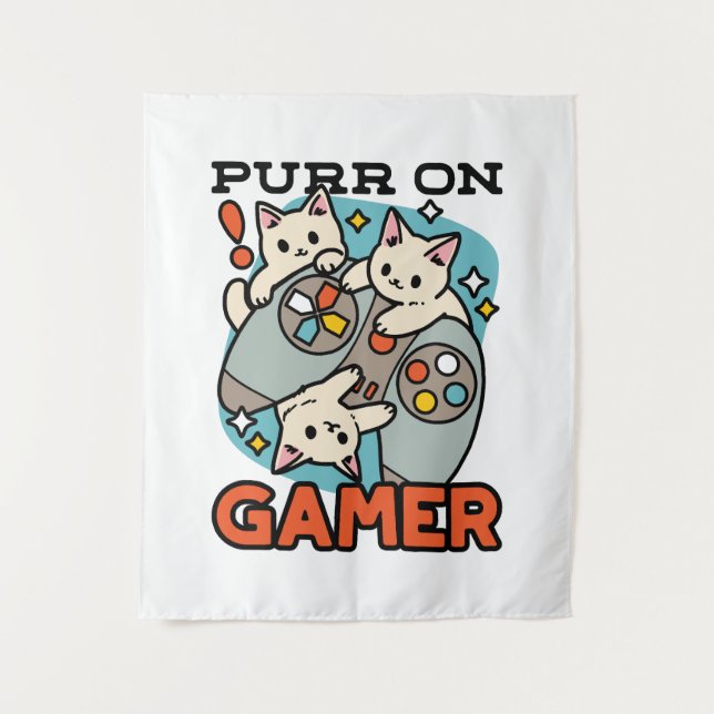 Purer On Gamer - Niedliches Cat Gaming Design Wandteppich (Vorderseite)