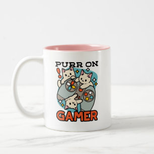 Purer On Gamer - Niedliches Cat Gaming Design Zweifarbige Tasse