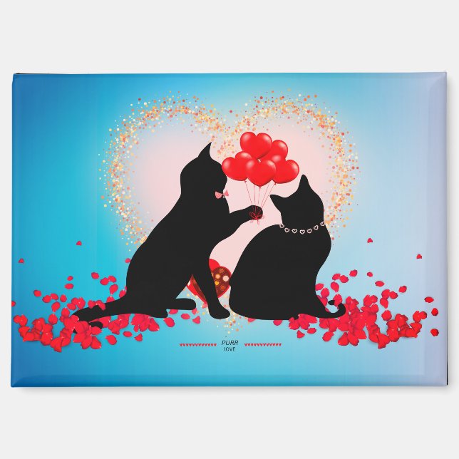 Purere Liebe - Katze Valentinballons - Geschenktüt Magnet (Vorderseite)