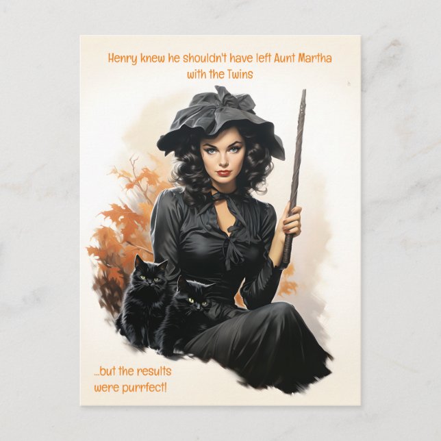 Purfect Babysitter Haushalt Halloween Postkarte (Vorderseite)