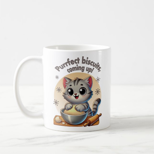 "Purfect biscuits, kommend" Katzenkuppe Kaffeetasse (Links)