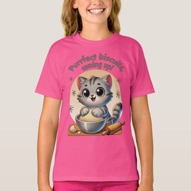 "Purfect biscuits, kommend" Katzenkuppe T-Shirt (Vorderseite)