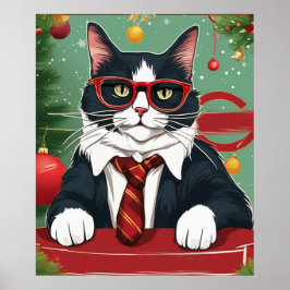 Purfect Cat im Anzug Funny Digital Art, Weihnachte Poster