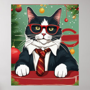 Purfect Cat im Anzug Funny Digital Art, Weihnachte Poster