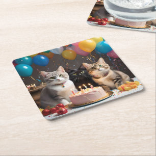 Purfect Celebration: Geburtstagsparty einer Katze Rechteckiger Pappuntersetzer